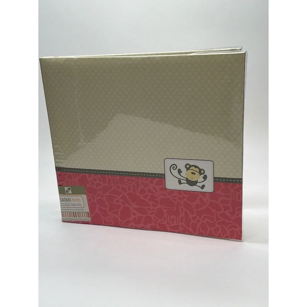 DCWV Safari Kids 12x12 Post Bound Scrapbook Album Pink Monkey CP-012-00041 NEW